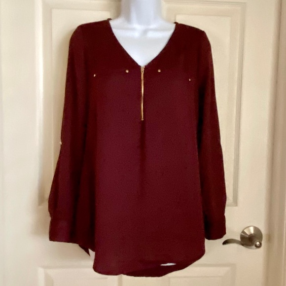 Apt. 9 Tops - Apt. 9 Blouse with zipper, XS wine color